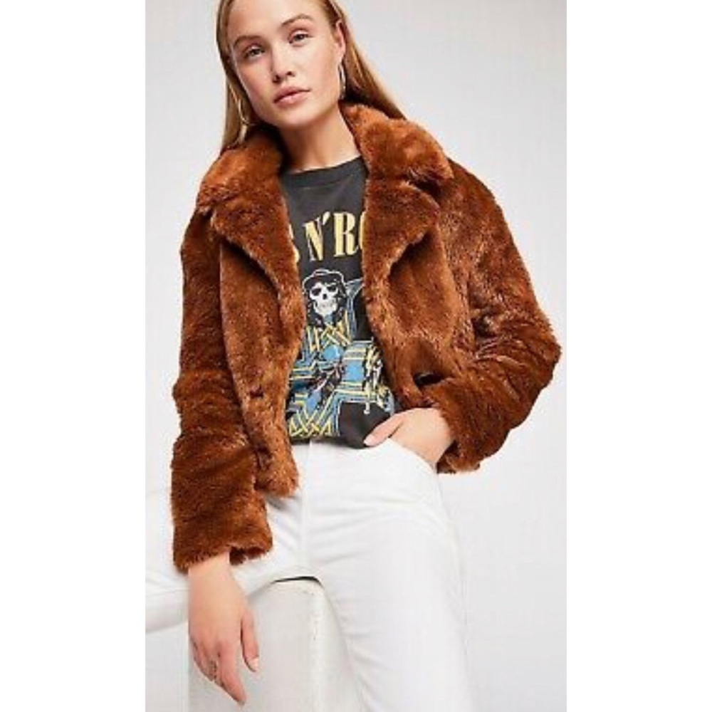 Free People Plush Faux Fur Brown Jacket